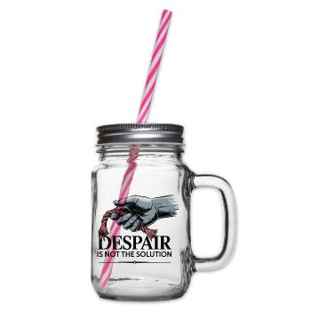 Resilient Hand Holding Frayed Rope - Glass jar with handle and screw cap - clear - Right