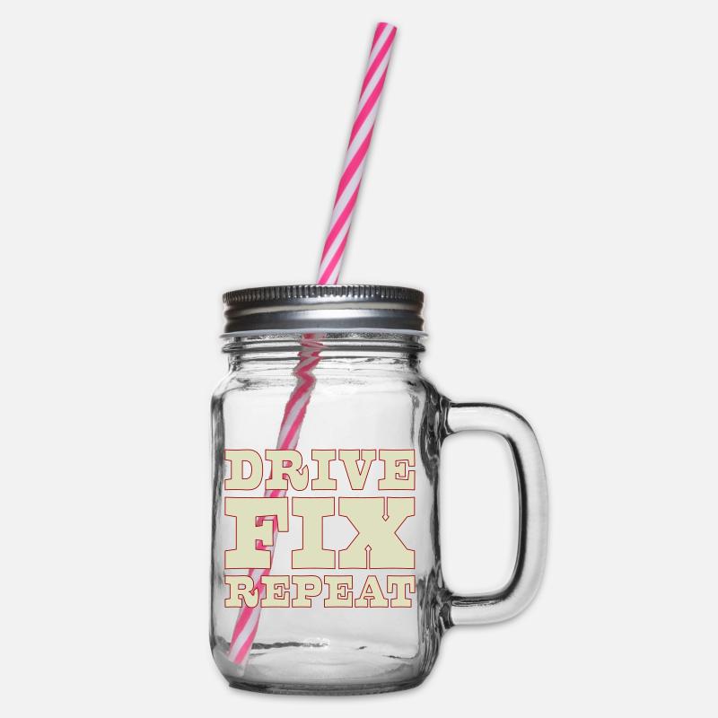 45b_solid_Drive_Fix_Repeat - Glass jar with handle and screw cap - clear