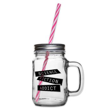 Science Fiction Addict Sci Fi Lover Quote Text - Glass jar with handle and screw cap - clear - Right