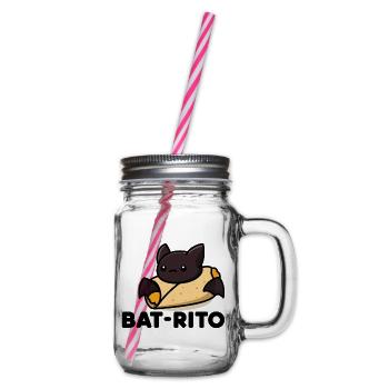 Bat-Rito Taco-Bat Cartoon - Henkelglas mit Schraubdeckel - Klar - Rechts