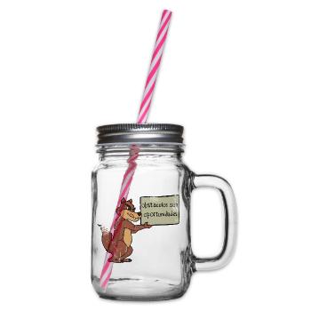 Hindernisse? Nutze die Chance! – Cartoon Wolf - Henkelglas mit Schraubdeckel - Klar - Rechts