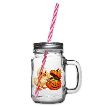 Küken im Halloween Kürbis-Schatz - Henkelglas mit Schraubdeckel - Klar - Rechts