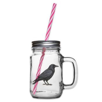 Great European Raven Black Grafik in Grau - Henkelglas mit Schraubdeckel - Klar - Rechts