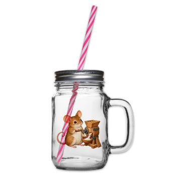 Maus mahlt Getreide - Henkelglas mit Schraubdeckel - Klar - Rechts