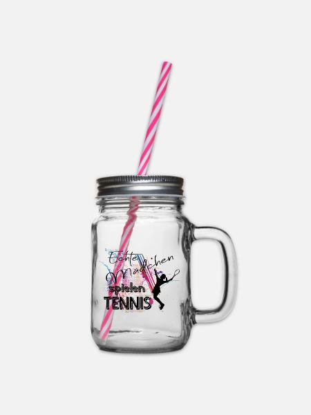 Echte Mädchen spielen Tennis - Henkelglas mit Schraubdeckel - Klar