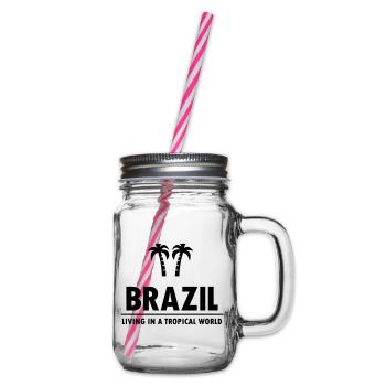 Brazil, living in a tropical world (line, palm trees) - Glass jar with handle and screw cap - clear - Right