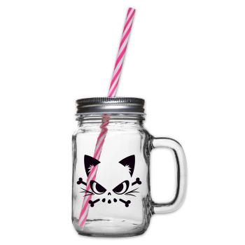 Cats Skull | Minimal Skull & Bones motif - Glass jar with handle and screw cap - clear - Right
