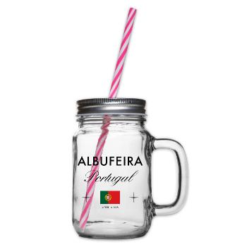 Albufeira Portugal Koordinaten Reise Souvenir - Henkelglas mit Schraubdeckel - Klar - Rechts