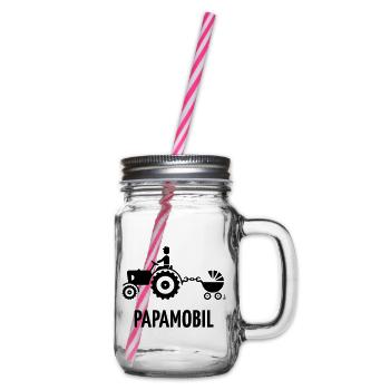 Papamobil (Trecker Und Kinderwagen / Black) - Henkelglas mit Schraubdeckel - Klar - Rechts