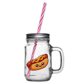 Kawaii Hotdog mit Kulleraugen - Henkelglas mit Schraubdeckel - Klar - Rechts