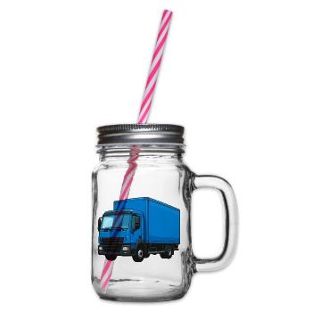Blauer LKW Kraftvoller Transporter - Henkelglas mit Schraubdeckel - Klar - Rechts