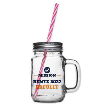 Rente 2027 – Mission erfüllt Ruhestand Geschenk - Henkelglas mit Schraubdeckel - Klar - Rechts