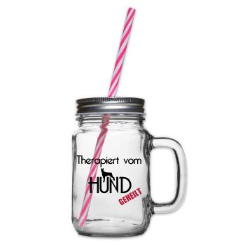 Therapiert vom Hund Hunde Tier Haustier Geschenk - Henkelglas mit Schraubdeckel - Klar - Rechts