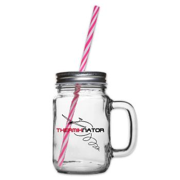 thermiknator glider funny glider pilot - Glass jar with handle and screw cap - clear - Right