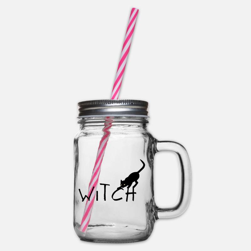 Witch - Hexe - Text mit schwarzer Katze - Henkelglas mit Schraubdeckel - Klar
