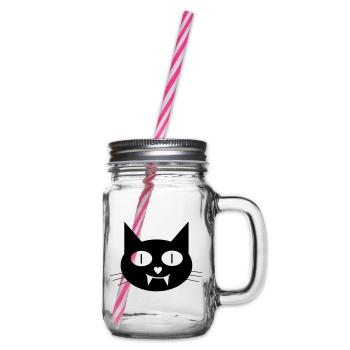 Halloween vampire cat with canines - Glass jar with handle and screw cap - clear - Right