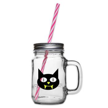 Halloween vampire cat with canines - Glass jar with handle and screw cap - clear - Right