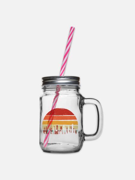 Retro Sunset City Skyline - Henkelglas mit Schraubdeckel - Klar