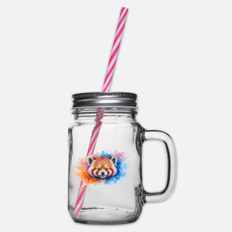 Wasserfarbener Roter Panda Splash - Henkelglas mit Schraubdeckel - Klar