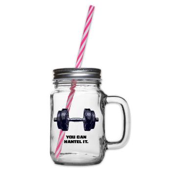 Dumbbell, Fitness, Motivation, Gym, T-Shirt, Funny - Glass jar with handle and screw cap - clear - Right