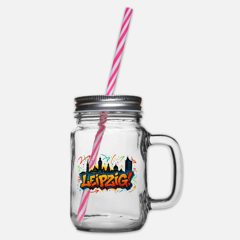 Graffiti Leipzig Skyline - Henkelglas mit Schraubdeckel - Klar