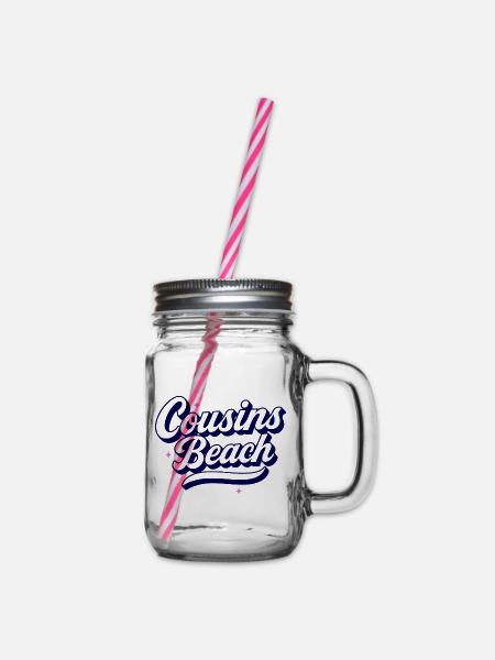 Cousins Beach – Retro Script Design - Henkelglas mit Schraubdeckel - Klar