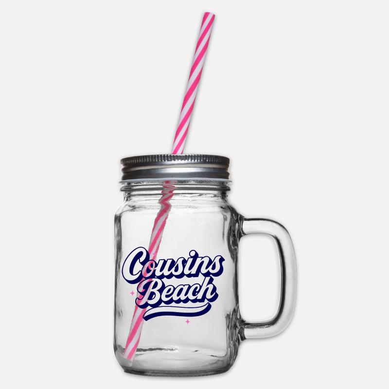 Cousins Beach – Retro Script Design - Henkelglas mit Schraubdeckel - Klar