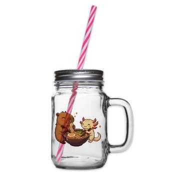 Capybara mit Axolotl isst Nudeln Ramen kawaii - Henkelglas mit Schraubdeckel - Klar - Rechts