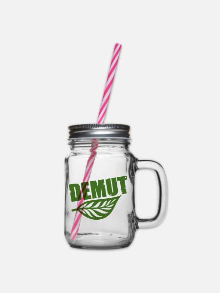 Demut mit Blatt grüne Typografie - Henkelglas mit Schraubdeckel - Klar