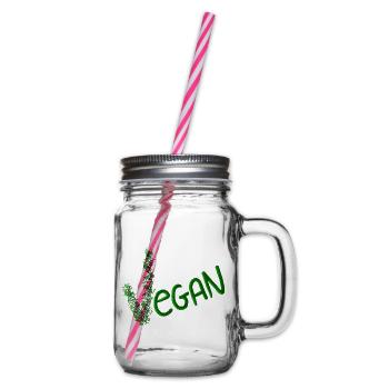 Vegan Statement in Green Brush - Glass jar with handle and screw cap - clear - Right