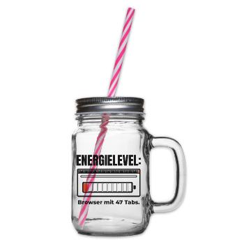 Energielevel: Browser mit 47 Tabs – Shirt - Henkelglas mit Schraubdeckel - Klar - Rechts