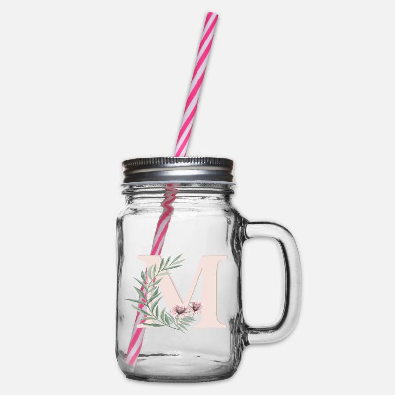 Lettre M avec des fleurs - Bocal à boisson - transparent