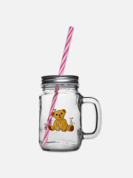 Mäuse nähen Teddy - Henkelglas mit Schraubdeckel - Klar