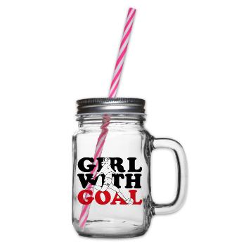 Girl with goal - Glass jar with handle and screw cap - clear - Right