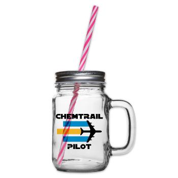 Chemtrailpilot (Flugzeug mit Chemtrails) - Henkelglas mit Schraubdeckel - Klar - Rechts