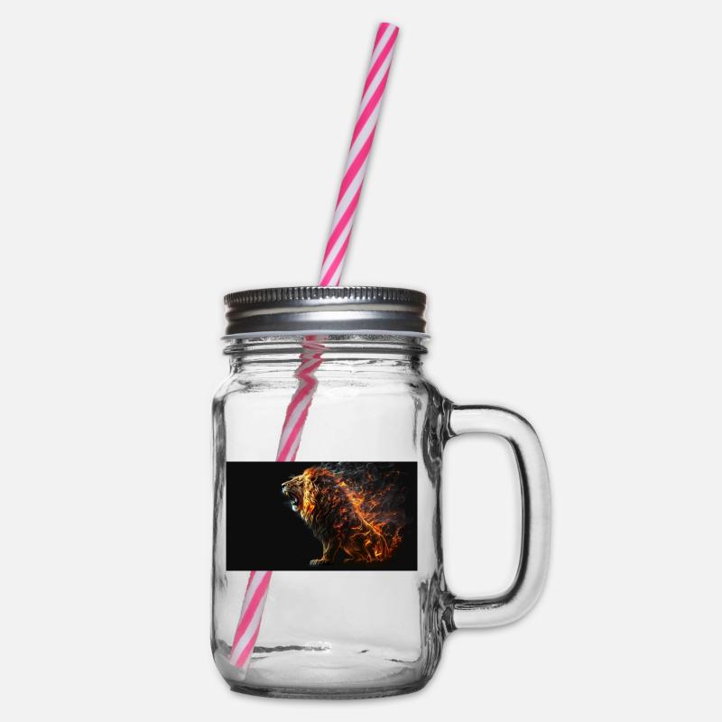 Lion en feu, IA générative - Bocal à boisson - transparent