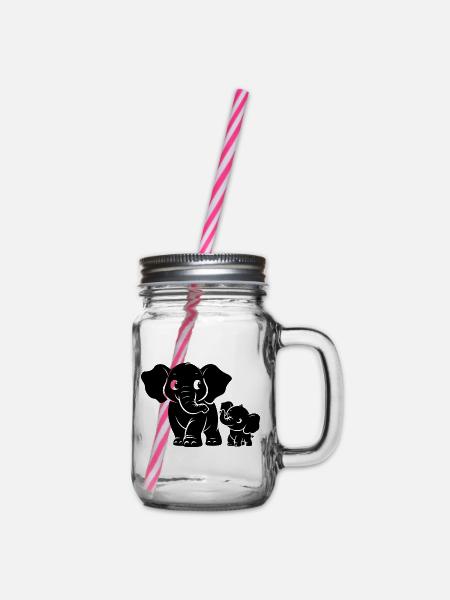 Elefant mit Babyelefant - Henkelglas mit Schraubdeckel - Klar