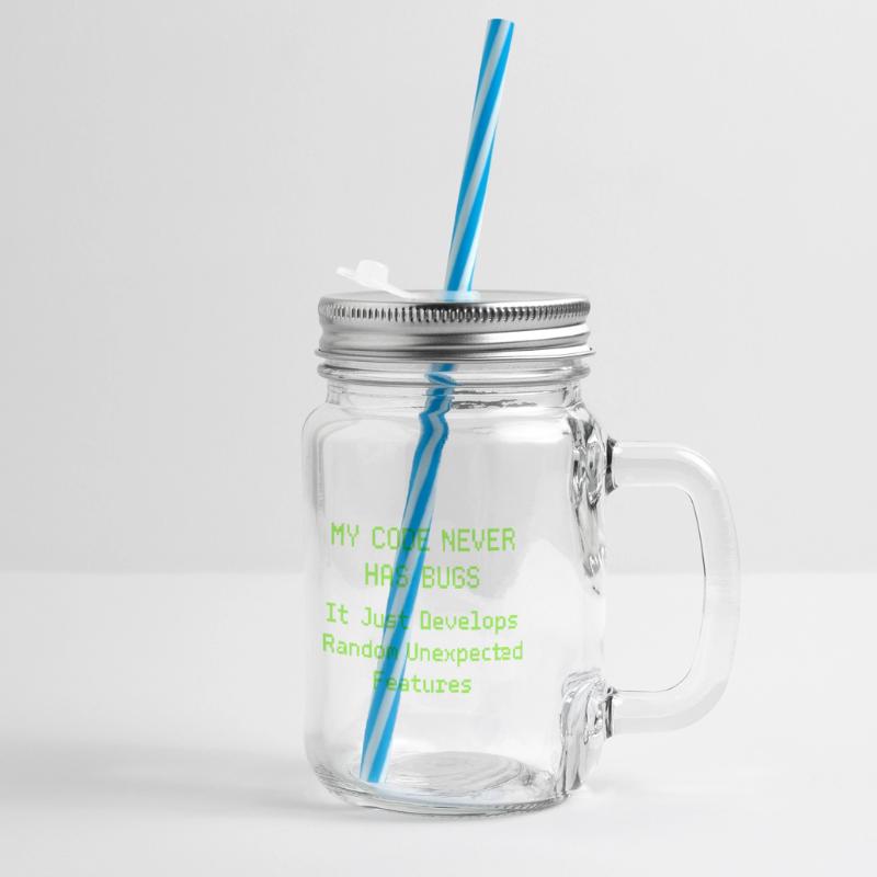 My code never has bugs, it just develops randomly Glass jar with handle and screw cap