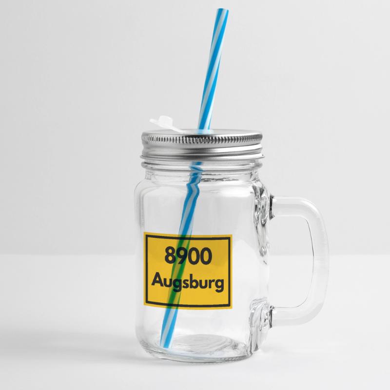 OLD POSTCODE POSTCODE RETRO 8900 AUGSBURG Glass jar with handle and screw cap