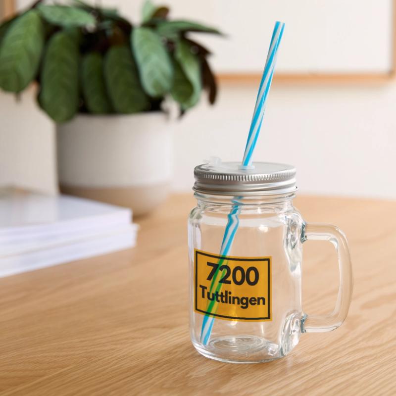 OLD POSTCODE POSTCODE RETRO 7200 TUTTLINGEN Glass jar with handle and screw cap