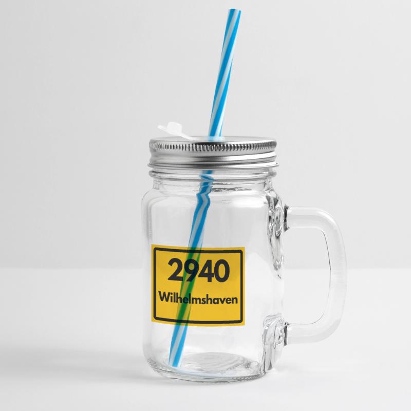 OLD POSTCODE POSTCODE RETRO 2940 WILHELMSHAVEN Glass jar with handle and screw cap