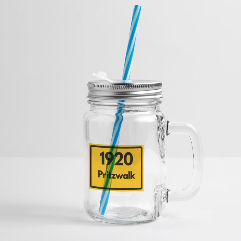 OLD POSTCODE POSTCODE RETRO 1920 PRITZWALK HEIMAT Glass jar with handle and screw cap