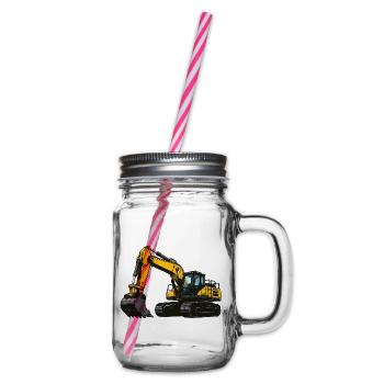 Gelbe Baumaschine Bagger - Henkelglas mit Schraubdeckel - Klar - Rechts