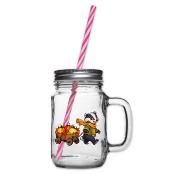 Dachskind mit buntem Blätterlichterwagen - Henkelglas mit Schraubdeckel - Klar - Rechts