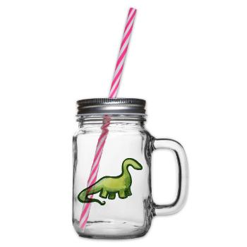 Salbeigrüner Aquarell-Dino - Henkelglas mit Schraubdeckel - Klar - Rechts