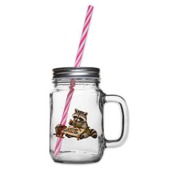 Waschbär zieht Wollschlingen - Henkelglas mit Schraubdeckel - Klar - Rechts