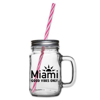Miami, good vibes only (Sonne, Sonnenstrahlen) - Glass jar with handle and screw cap - clear - Right