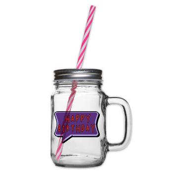 BIRTHDAY. HAPPY BIRTHDAY. HAPPY BIRTHDAY. - Glass jar with handle and screw cap - clear - Right