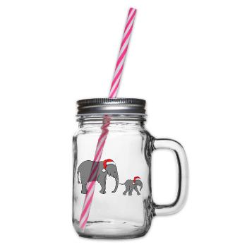Elephant mother and child with santa hat - Glass jar with handle and screw cap - clear - Right