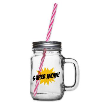 Super Mom - Mother's Day - Glass jar with handle and screw cap - clear - Right